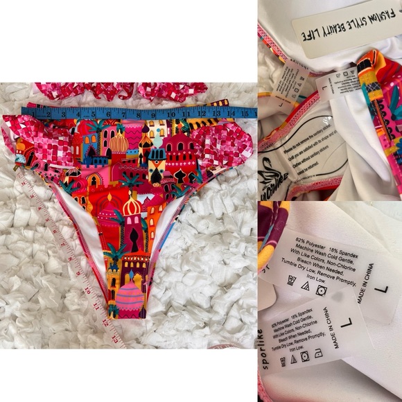 NWT Women High Waisted Swimsuit Ruffle V Neck Bikini Two Pieces Swimwear SIZE L - Picture 17 of 17